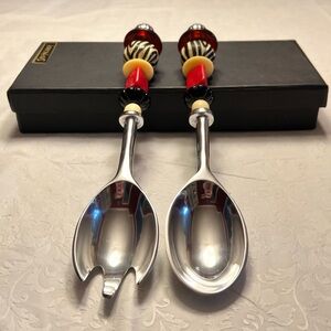 Elegant Silver and Red Serving Utensil Set